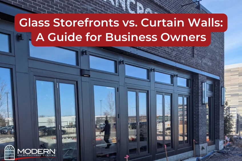 Glass Storefronts vs. Curtain Walls - A Guide for Business Owners - storefront glazing, glass storefront, storefront windows, storefront window replacement, aluminum storefront systems - Modern Glazing